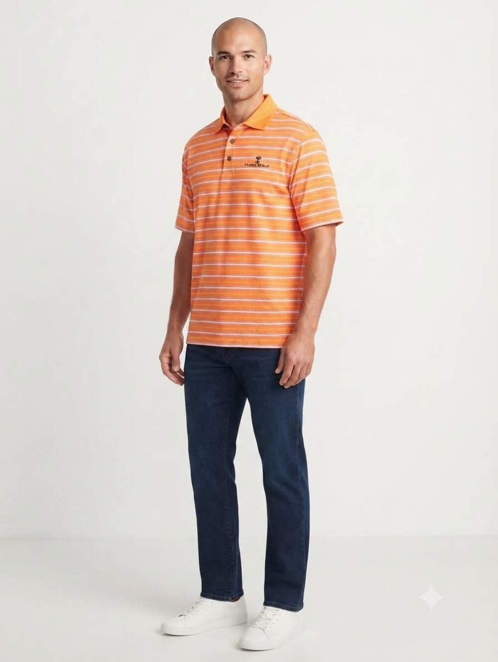 Pebble Beach Polo Performance Orange White Striped Size XL